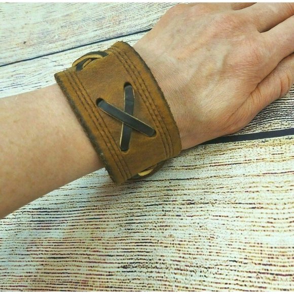 Cuff Leather Bracelet Handmade Boho Wristband Unisex Gift For Men and Women VTG - Picture 10 of 10